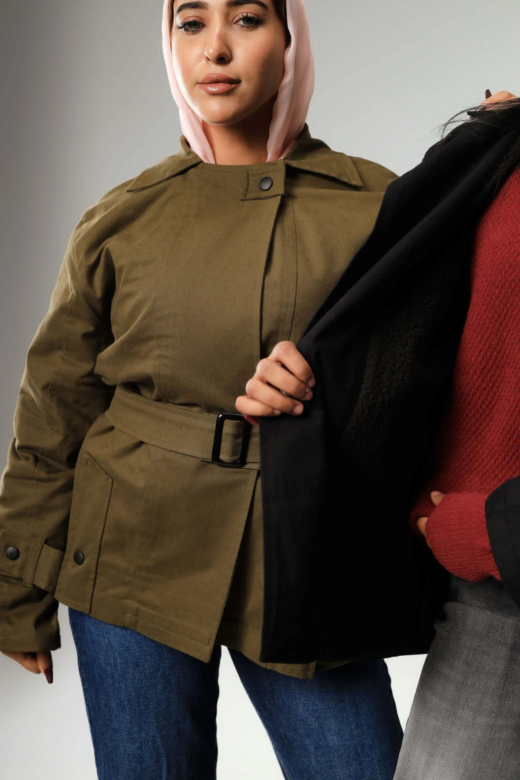 Bouclé Faux Trench-Jacket